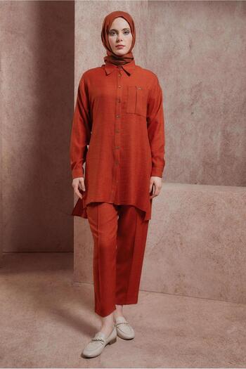 Alvina 44412 Model Shirt Collar Trousers Set