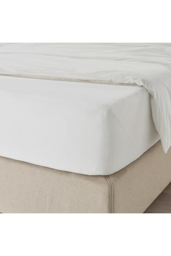 IKEA ملاءة سرير DVALA بيضاء ملائمة مقاس 180×200 سم - قطن 100%، ناعمة، متينة، قابلة للتهوية، ومناسبة للفنادق