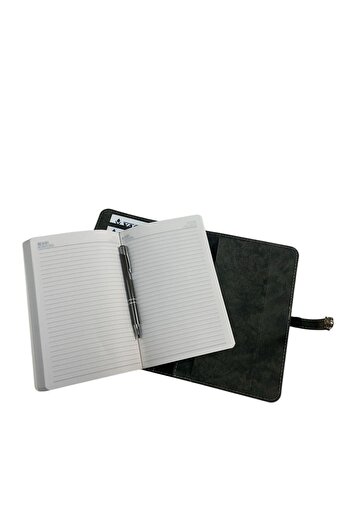 Eren Ofis Special Design Nubuck Leather Cover Notebook - Ballpoint Pen Set Gift