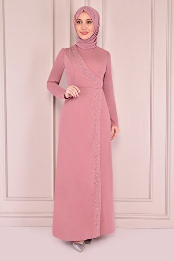 ModaMerve Φόρεμα Dusty Rose Stone Detailed - Asm2459