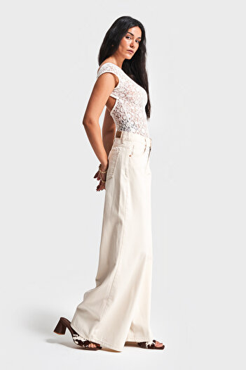 its basic Γυναικείο Raw τζιν Hera S4 Palazzo Fit 100% Koton τζιν μεσαία μέση