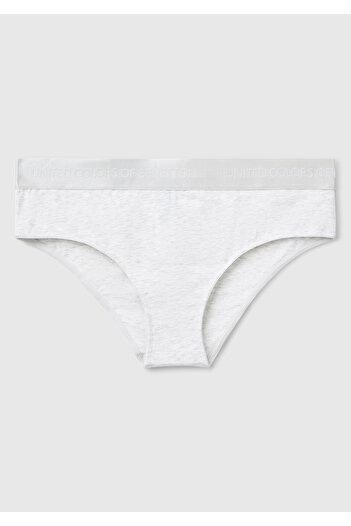 United Colors of Benetton Slip de damă, gri din amestec de bumbac, cu talie, cu logo-ul decupat hipster