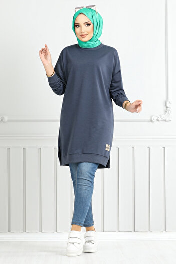 ModaMerve Anthracite Side Slit Tunic - 20455Ett902-M
