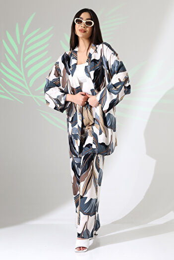 forte bella Ethnic Pattern Maxi Bottom-Top Kimono Set
