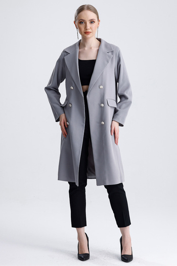 MD trend Women's Button Detailed Lined Long Oversize Blazer Jacket