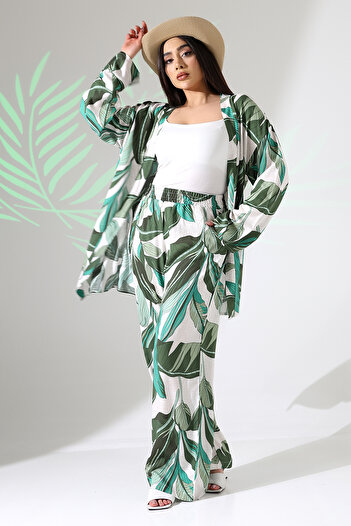 forte bella Ethnic Pattern Maxi Bottom-Top Kimono Set