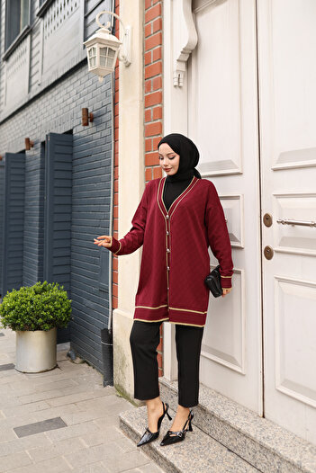 NATUFIAN STORE Women's Mercerized Glitter Diamond Patterned Hijab Cardigan