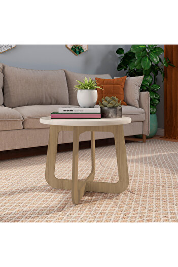pilati طاولة قهوة دائرية وسط لغرف المعيشة والمنزل لون بني طبيعي وابيض 46.5*59*59