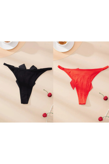 TAKI DERYASI Plus Size Fancy Women's 2-Piece Bow Ring Thong Taki Deryasi0044-B