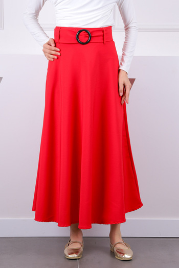 İmajButik Pomegranate Flower Flared Skirt with Waist Belt