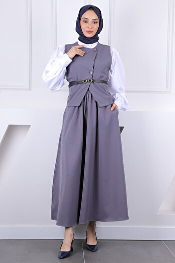 İmajButik Smoked Belted Vest Skirt Suit