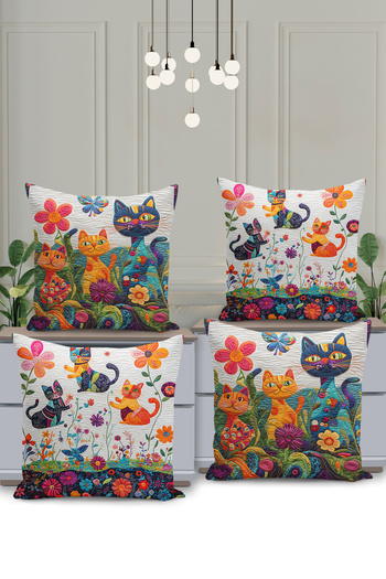 Filamente Cat Pattern 4-Piece Double-Sided Digital Printing Throw Pillow Cover