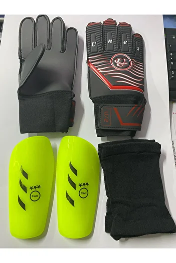 unes Red Goalkeeper Gloves and Shinpad Set
