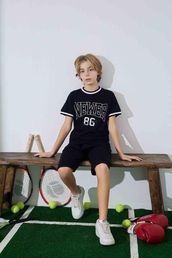 RAPAPA Boy's Summer Combed Cotton Bottom Top Shorts Set 3967 Black