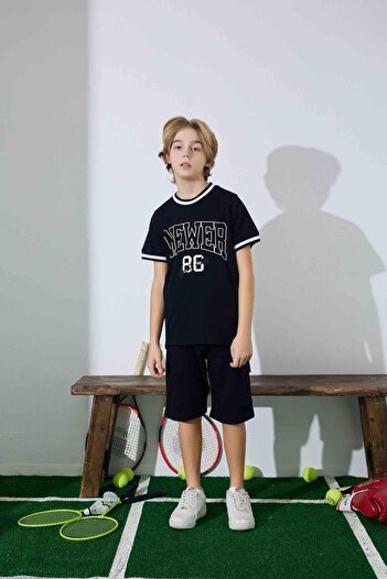 RAPAPA Boy's Summer Combed Cotton Bottom Top Shorts Set 3967 Black