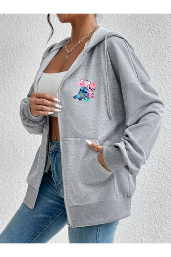 makiteks Lilo Sitiched εμπριμέ με κουκούλα καγκουρό τσέπη Oversize εποχιακή φούτερ με φερμουάρ / ζακέτα