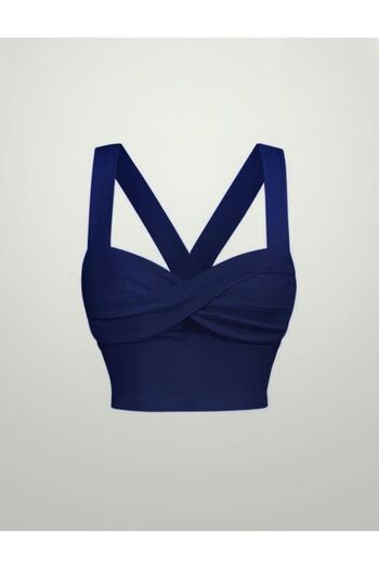 Wild Flower Navy Blue Summer Wide Shoulder Strap Twist Front Crop