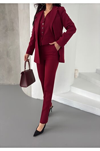 MYGİYİMİSTANBUL Jacket Vest Slim Leg Pants Waist Elastic Detail 3 Piece Suit