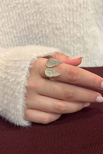 TREND COLLECTİON Zirkon Taşlı Melek Kanadı Ayarlanabilir Gold Kadın Yüzük