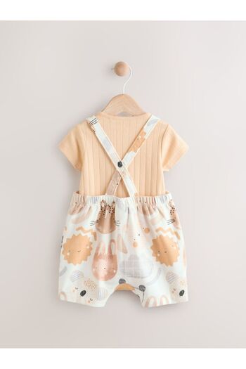Next Baby 100% Cotton Cream Safari Salopet Bodysuit Set