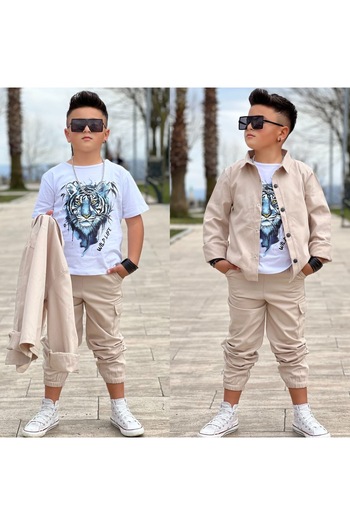 EFSACE Boy's Gabardine Jacket Pants Tshirt Set of 3