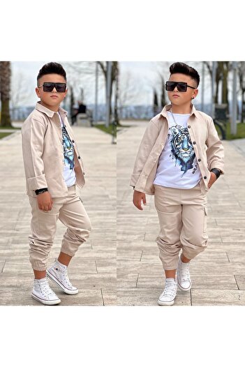 EFSACE Boy's Gabardine Jacket Pants Tshirt Set of 3