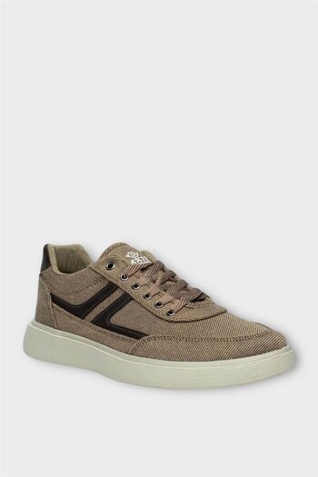 Liger Erkek Keten Gabardin Kumaş Günlük Sneaker Ayakkabı VİZON
