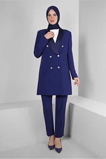 Alvina STONE BUTTONED CROSSBODY COLLAR PANTS SUIT 30316
