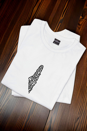 BESSA Palestine Map Printed White Cotton T-Shirt Crew Neck Basic Women Men