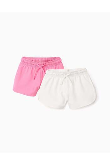 Ziddy Pack of 2 Fleece Shorts for Girls, White/Pink