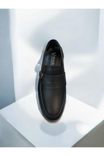 Voyager Men's Genuine Leather Classic Shoes with Thermo Sole Belt Detail