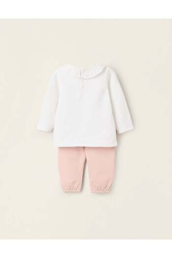 Ziddy Set of Sweatshirt + Trousers for Newborn Girls 'Giraffe', Pink/White