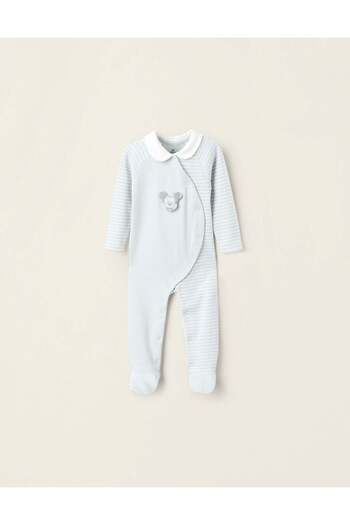 Ziddy Striped Cotton Sleepsuit for Baby Boys, Aqua Green