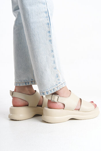 Limeo High Heel Closed Toe Summer Women's Wedge Heel Cream Sandals Shoes
