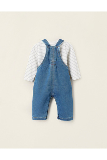 Ziddy Bodysuit + Denim Dungarees for Newborns 'Stripes', White/Blue