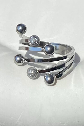 Vitastyle Silver Color Dorica Topcuk Detailed Adjustable Steel Ring