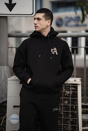 HYPERS Gothic Printed Black Oversize Hooded Sweatshirt