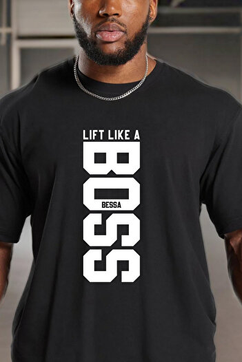BESSA Ανδρικό μπλουζάκι Lift Like Printed Μαύρο Oversize Crew Neck Cotton Athlete T-shirt