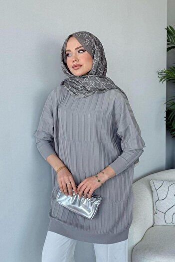 Şulemoda Giyim Baklava Desen Tunik Gri