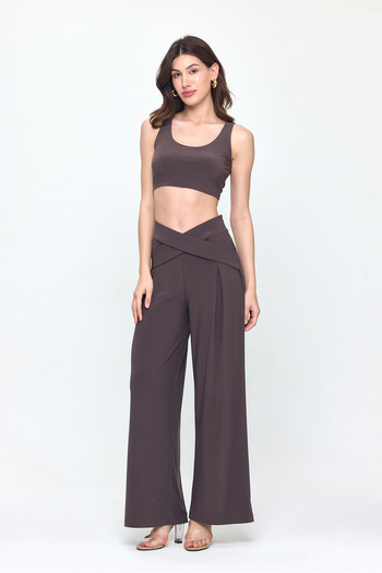 Laranor Brown Waist Detail Design Wide Leg Trousers Day - Night Chic 25L8006
