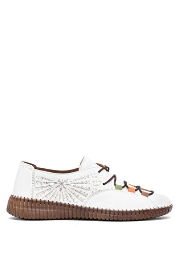 Venüs Women's White Genuine Leather Casual Shoes 24370001 Y