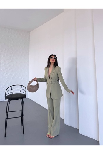 Ekim Store Kuşgözü Kemerli İkili Blazer Takım