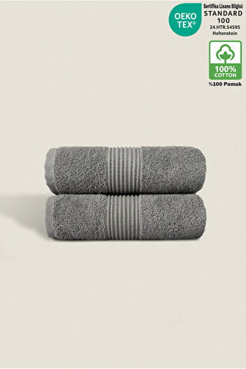 Ellaline Set of 2 Hand Face Towels 100% Cotton Certified Head Towel |   Kitchen |   Dowry 50X90Cm Gray