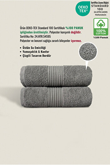 Ellaline Set of 2 Hand Face Towels 100% Cotton Certified Head Towel |   Kitchen |   Dowry 50X90Cm Gray