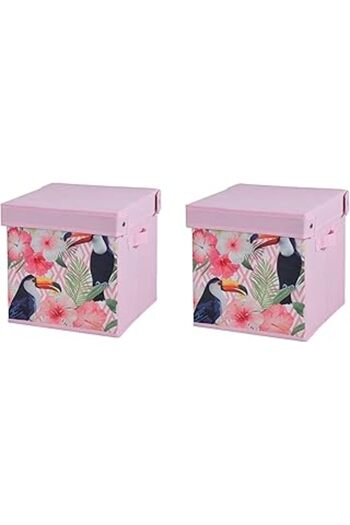 Bosphorus Homi Storage Box Set, Bird and Spring Pattern Fabric with Lid 2 Pieces 28X28X28Cm