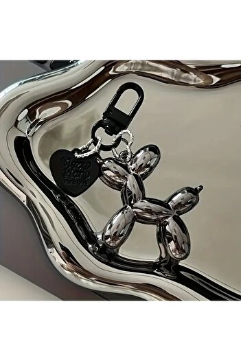 Atelier by Ece Black Heart Silver Color Vs Pink Balloon Dog Keychain Set Key Chain Bag Accessory