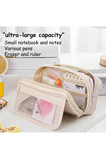GlassySKY Large Capacity Simple Design Pencil Case Pen Holder School Cosmetic Organizer