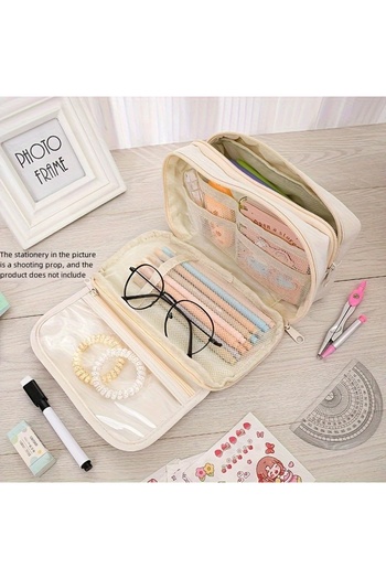 GlassySKY Large Capacity Simple Design Pencil Case Pen Holder School Cosmetic Organizer