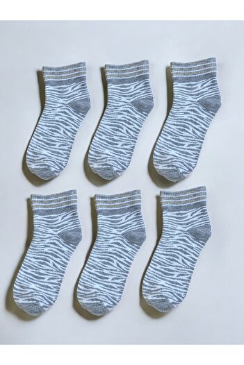Line Smart 6 Pack Women's Gray Glitter Patterned Half Booties Socks