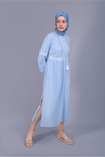 Alvina Embroidered Lace-Up Linen Tunic 40779